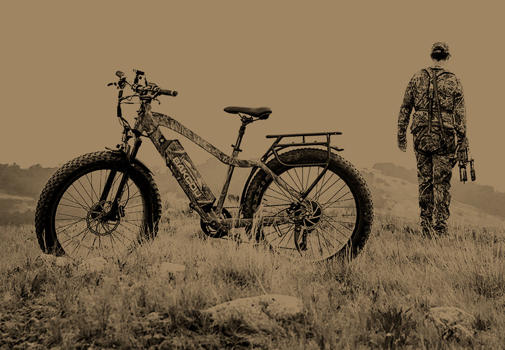 Camo Mule eBike with Hunter walking away from bike