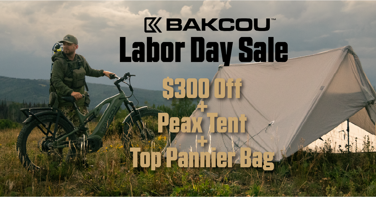 Bakcou Labor Day Sale - Get $300 off, a Peax Origami Tent, and a Top Pannier Bag plus Free Shipping