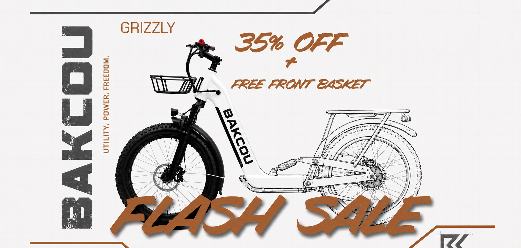 White Bakcou Grizzly eScooter Flash Sale 35% Off +Free Front Basket