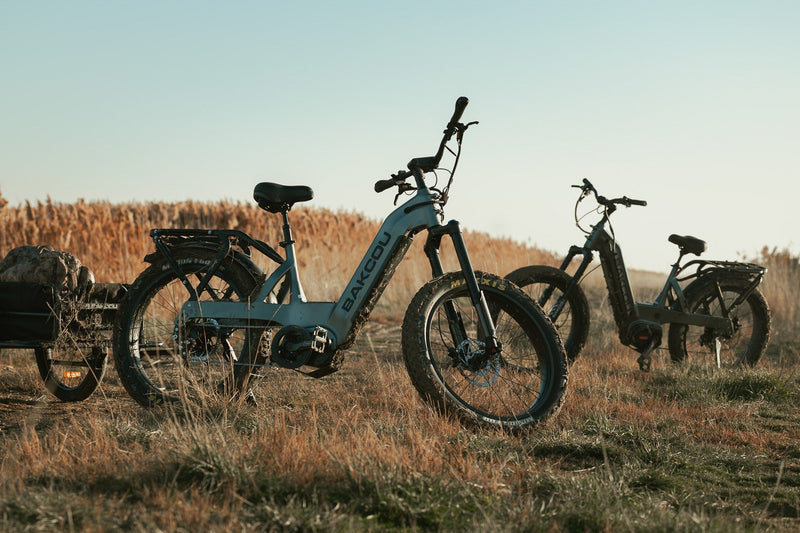 Bakcou's Mule JÄGER eBike standing idle next to another Bakcou eBike